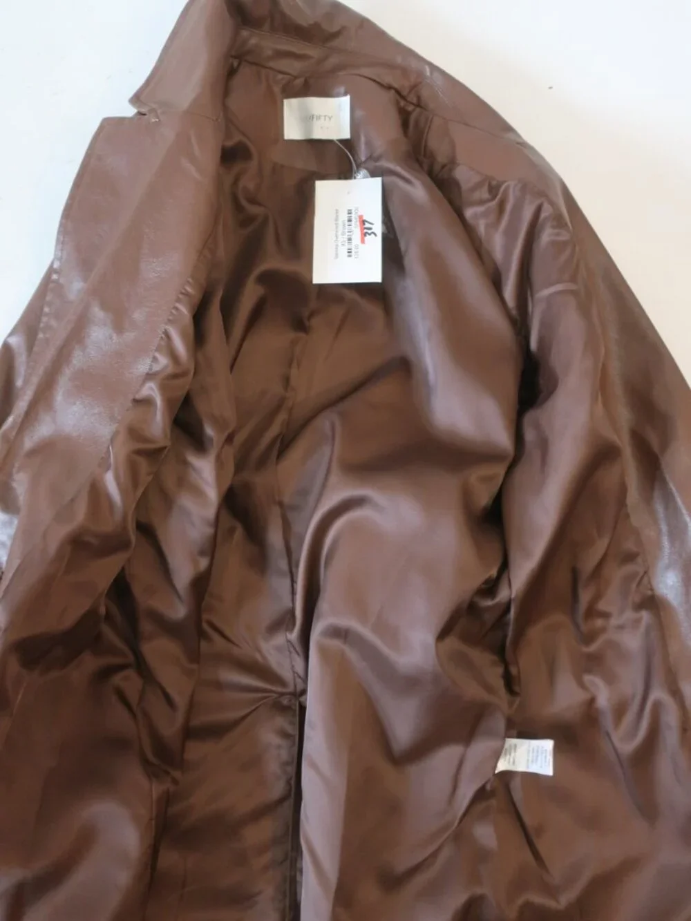 NWT Womens Six/Fifty Brown (Item-307) PU Faux Leather Vienna Oversized Blazer XS